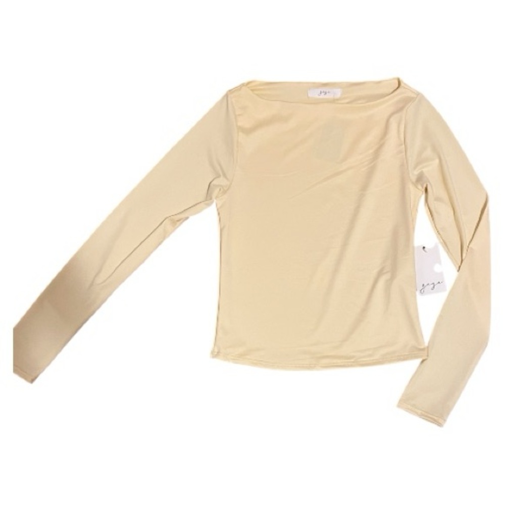 Women's Long Sleeve Boatneck Top in pale pastel yellow